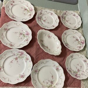 Antique Edwardian Kent Sebring S.P. Co Pink Floral 9 Pc China Set